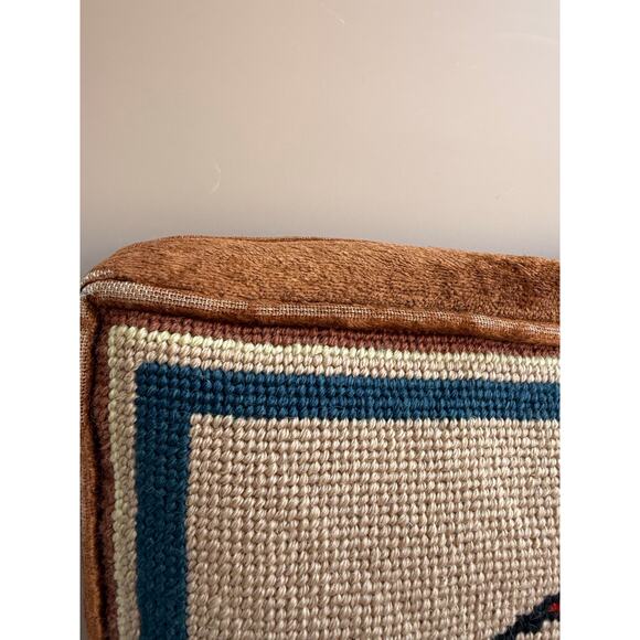 Vintage Native American Needlepoint Pillow | Woman with White Crane Bird - Picture 6 of 9